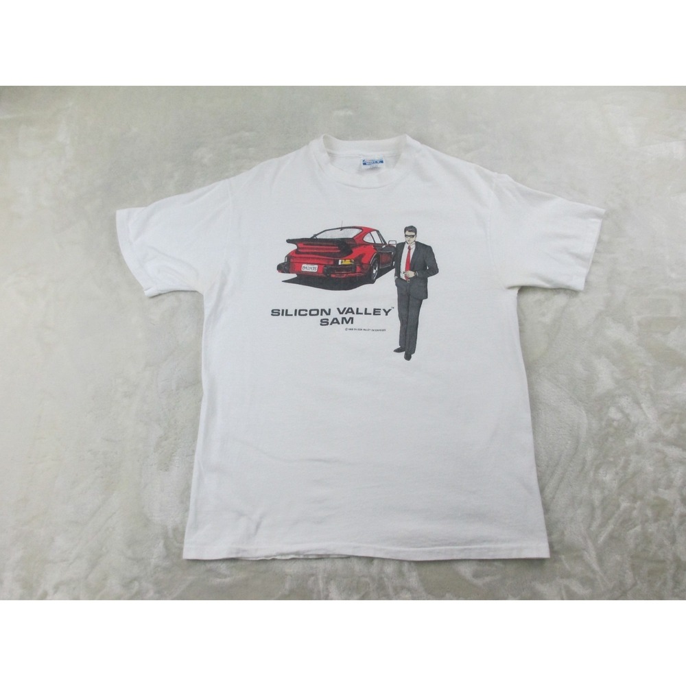 VINTAGE Silicon Valley Sam Shirt Mens Large White USA Single Stitch 1988 *